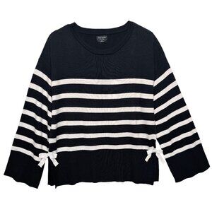KATE SPADE SOFT KNIT STRIPED CREWNECK SWEATER LOUNGE CLASSIC BLACK MED